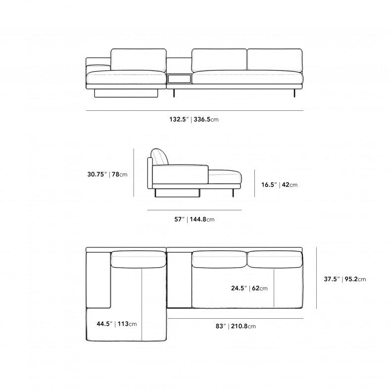 Dresden Outdoor Sectional Sofa - Palisades, White Ceramic Storage Table, Left Hand Facing - FLOOR MODEL
