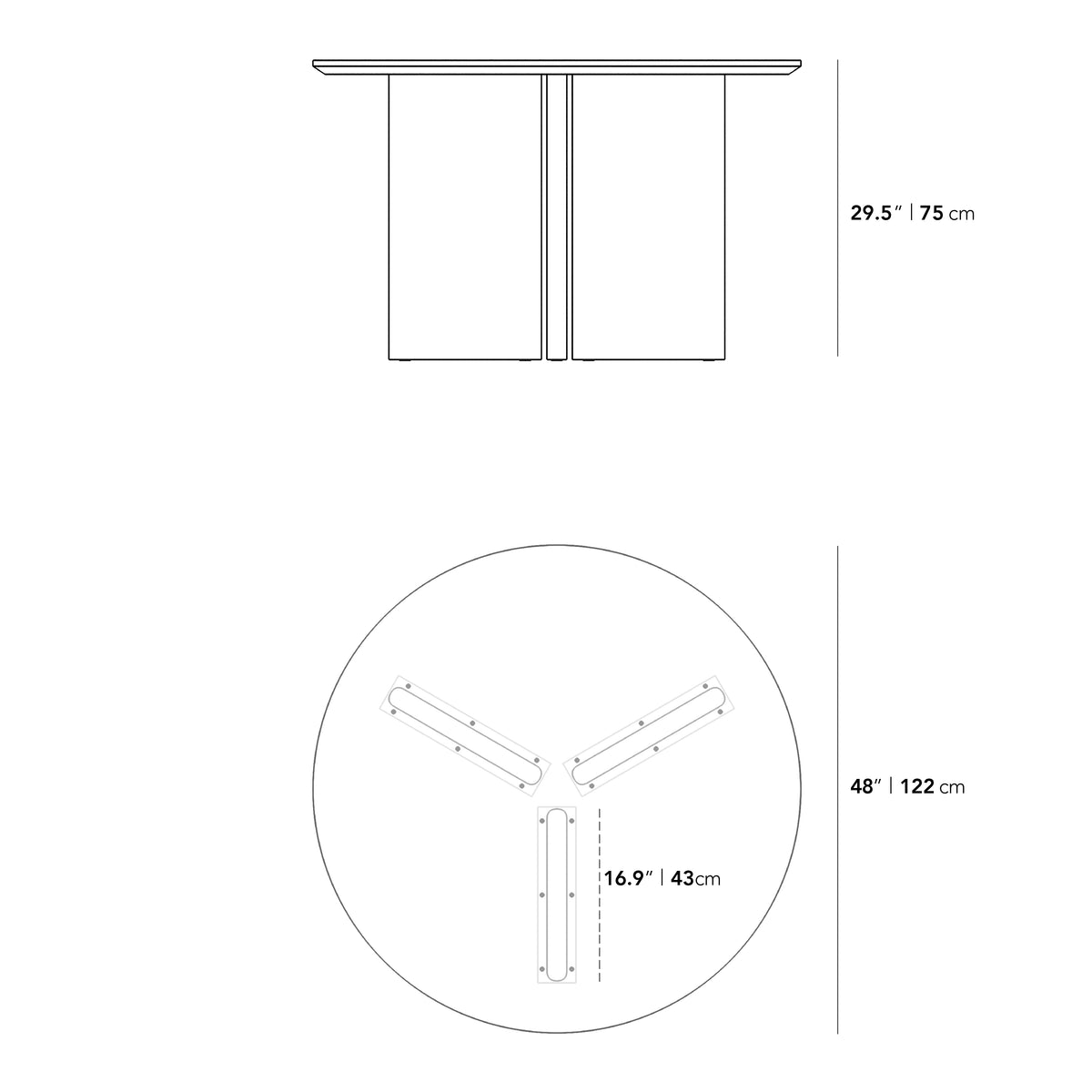 Trio Dining Table - Washed Natural Oak Veneer with Straight Grain, 48" | 122cm