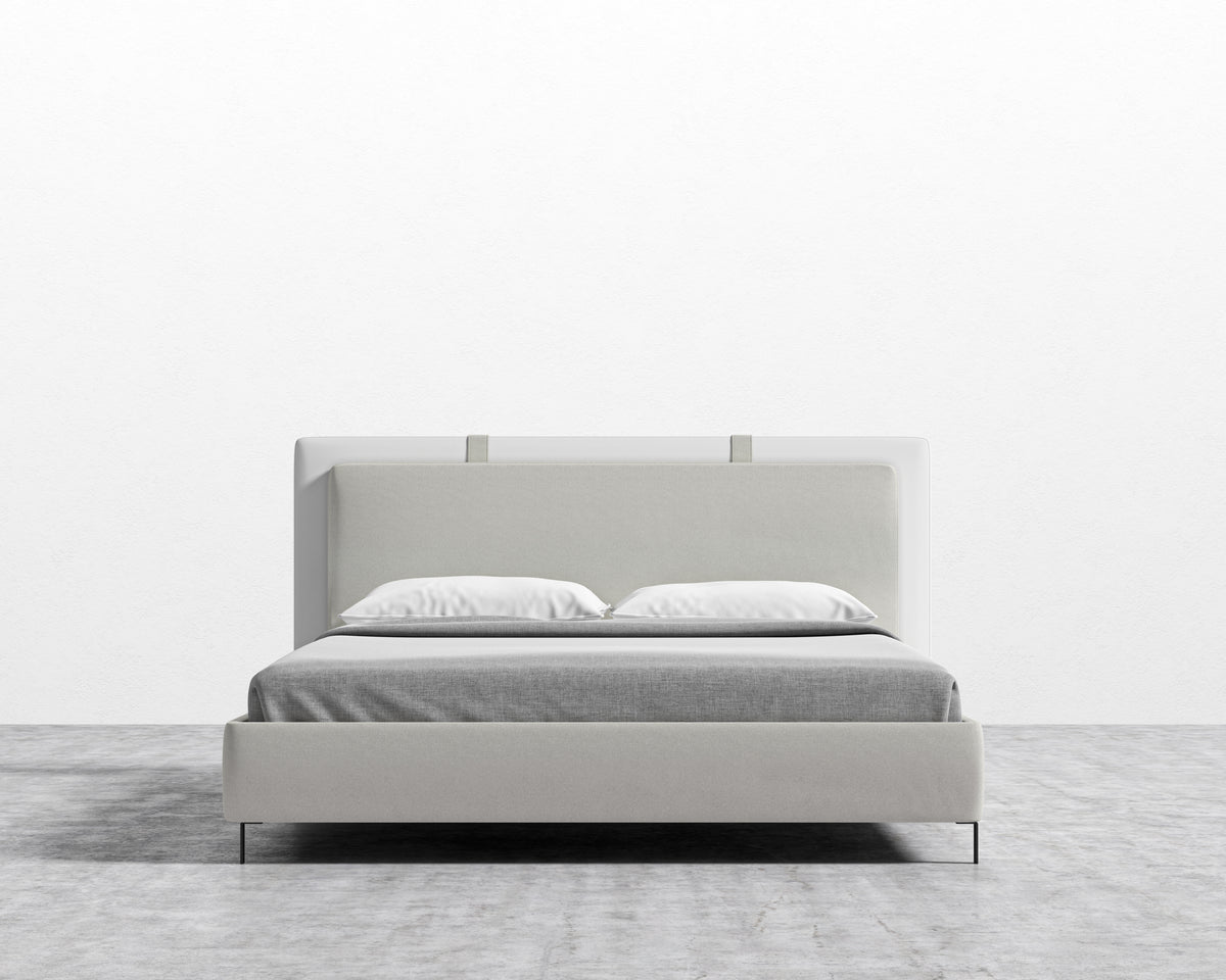 Abigail Bed - Modern Felt: Alesund, PU Leather: Monaco White, Queen