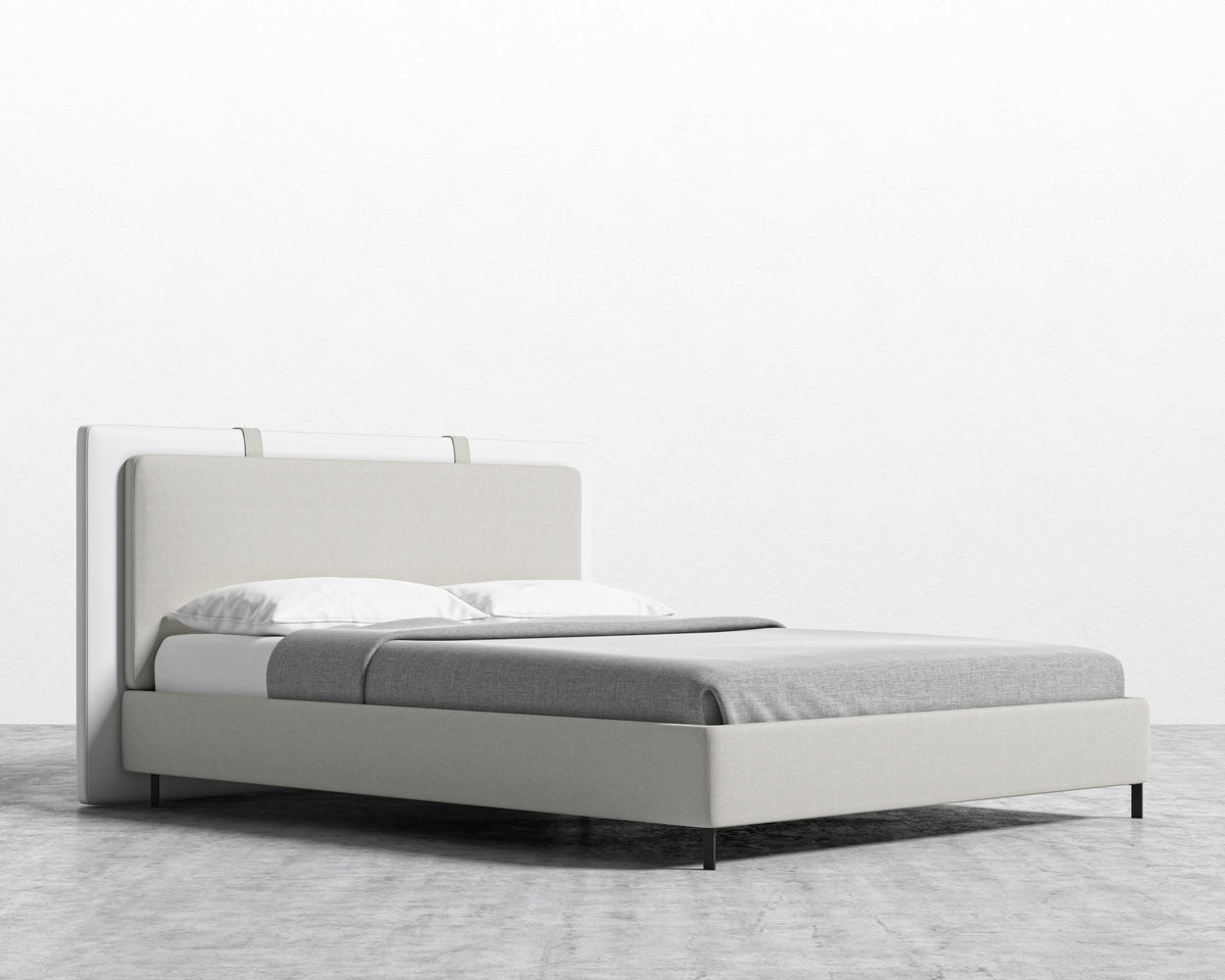 Abigail Bed - Modern Felt: Alesund, PU Leather: Monaco White, Queen