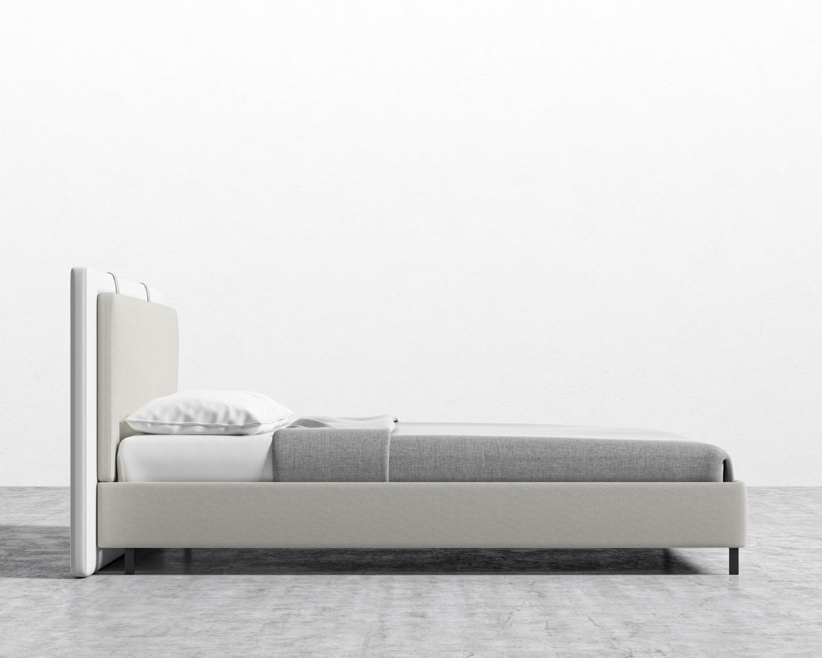 Abigail Bed - Modern Felt: Alesund, PU Leather: Monaco White, Queen