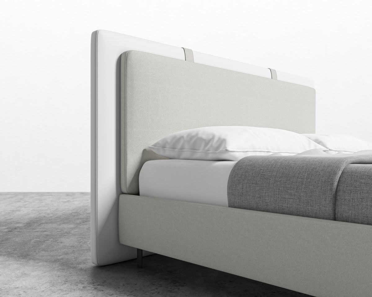 Abigail Bed - Modern Felt: Alesund, PU Leather: Monaco White, Queen