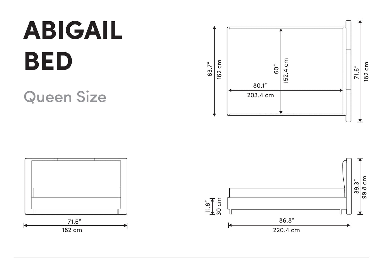 Abigail Bed - Modern Felt: Alesund, PU Leather: Monaco White, Queen