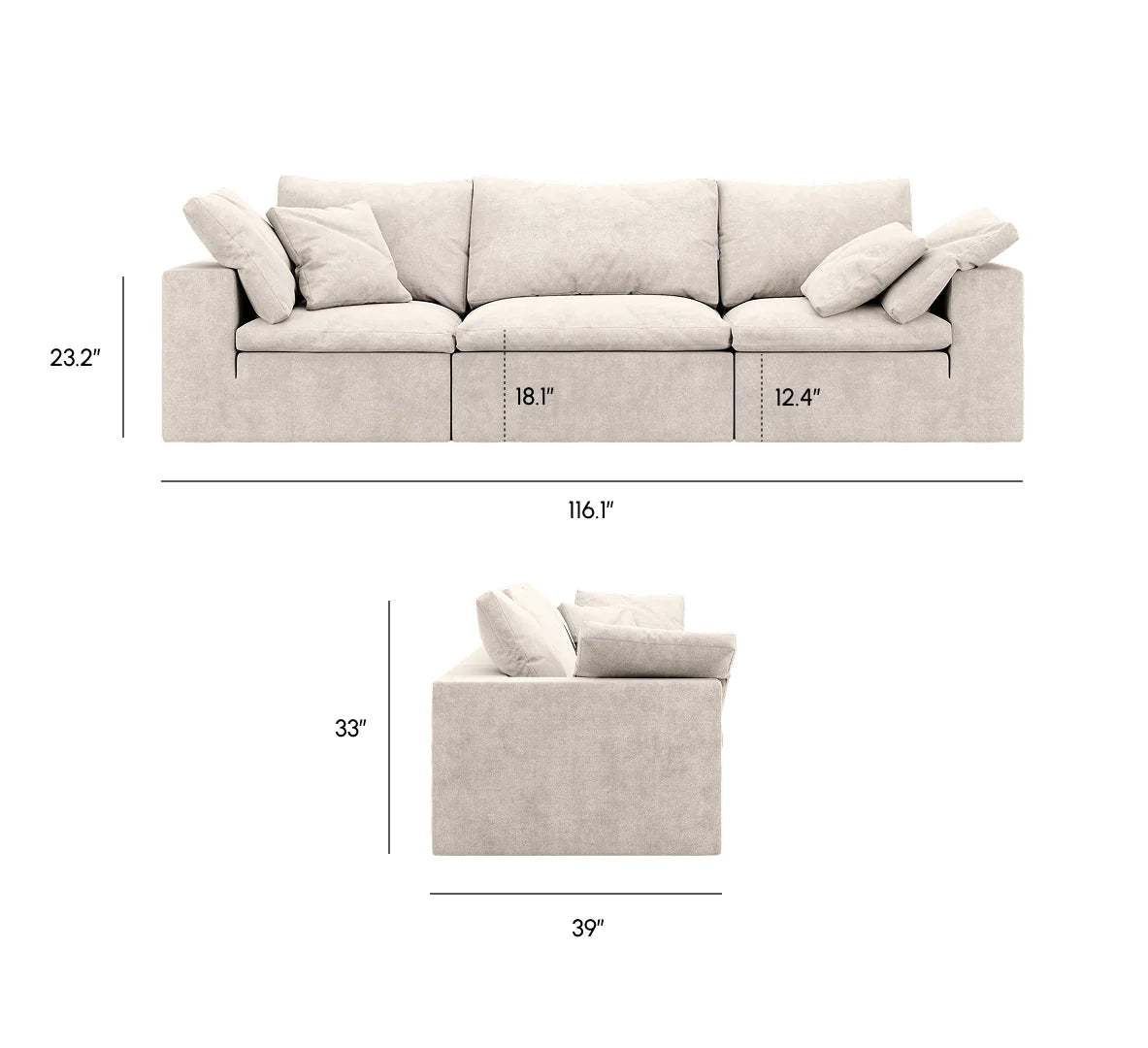 R4 Sofa Three Seater - Performance Corduroy: Lunar Dune