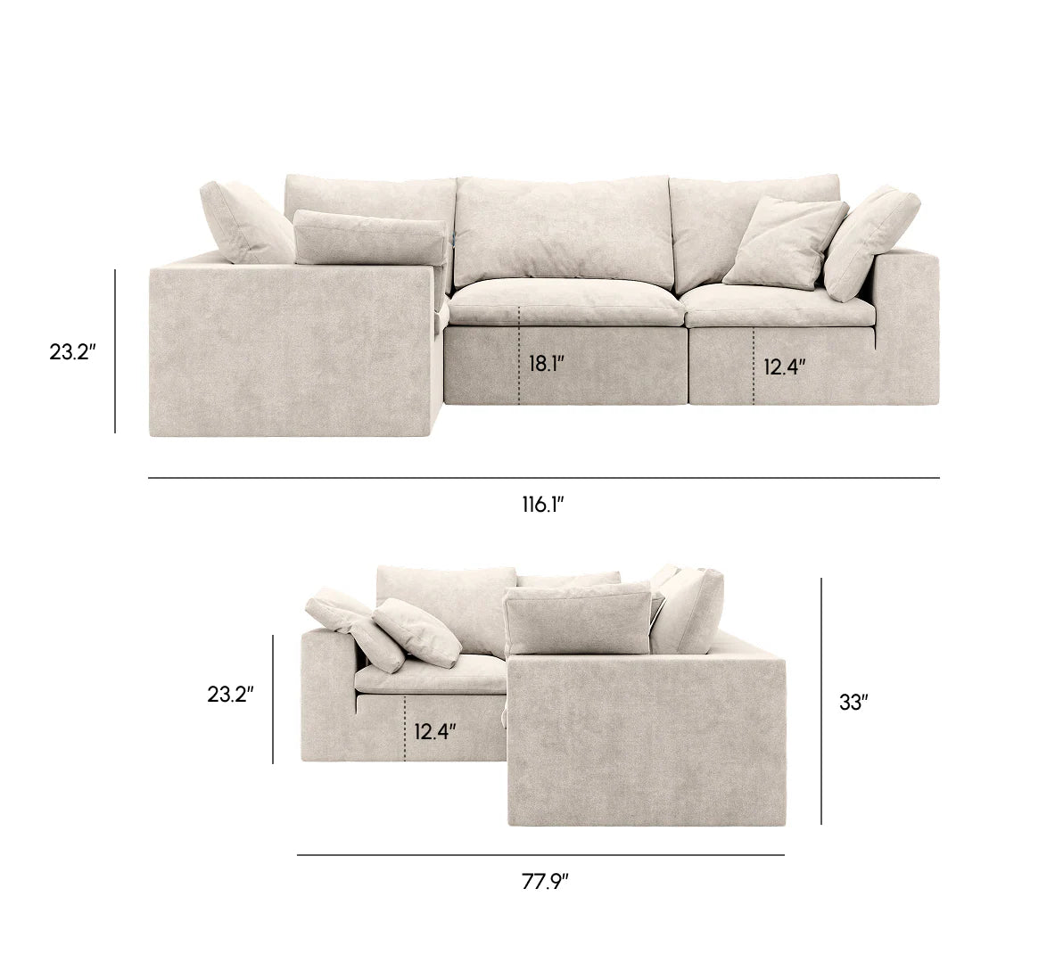 R4 L-Shaped Sofa - Performance Weave: Helium Cloud