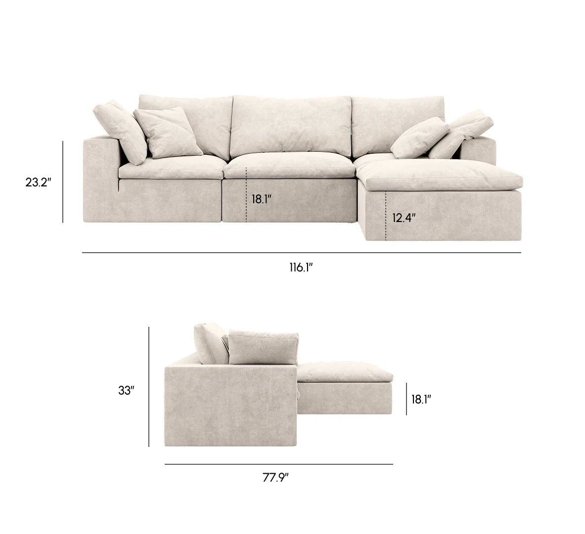 R4 Sectional Sofa - Performance Weave: Silicon Sand