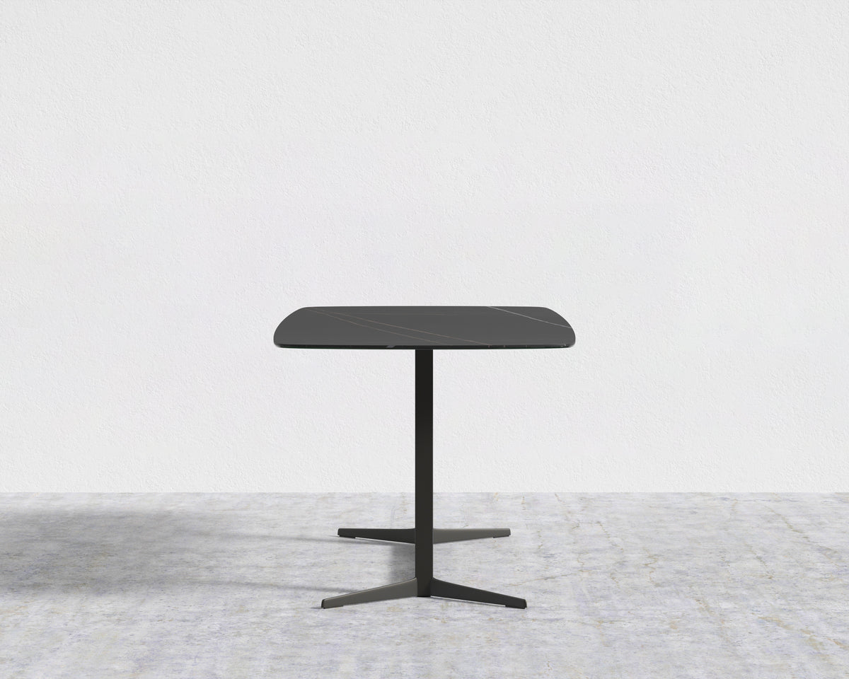Elaine Dining Table - Black Pietra Ceramic with Tempered Glass, Black Base, 95"