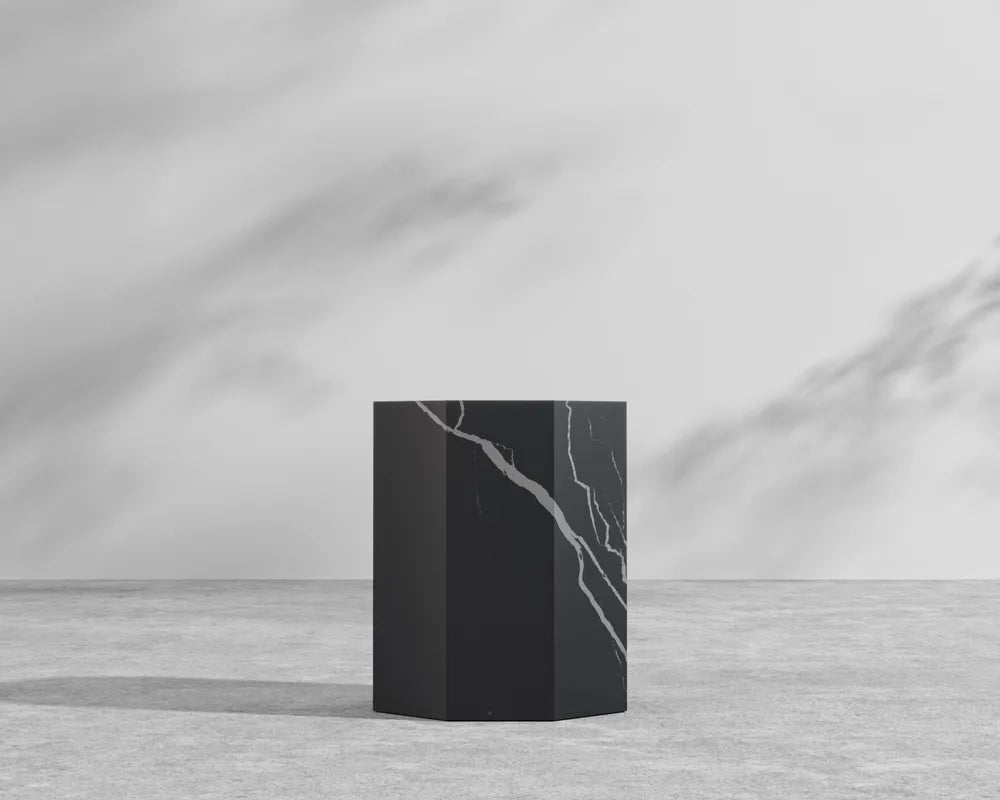Leia Side Table - Black Pietra Ceramic, 15" x 15"