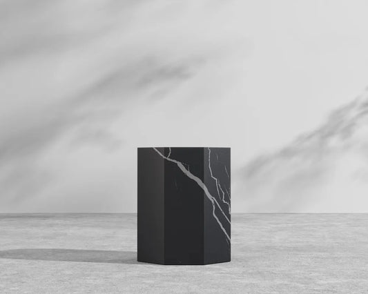 Leia Side Table - Black Pietra Ceramic, 15" x 15"