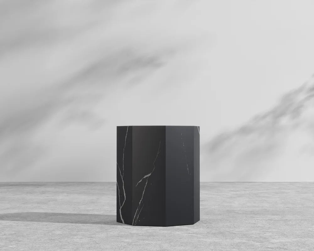 Leia Side Table - Black Pietra Ceramic, 15" x 15"