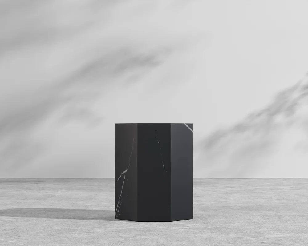 Leia Side Table - Black Pietra Ceramic, 15" x 15"