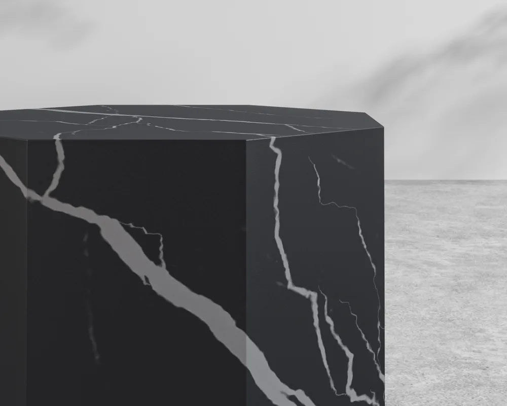 Leia Side Table - Black Pietra Ceramic, 15" x 15"