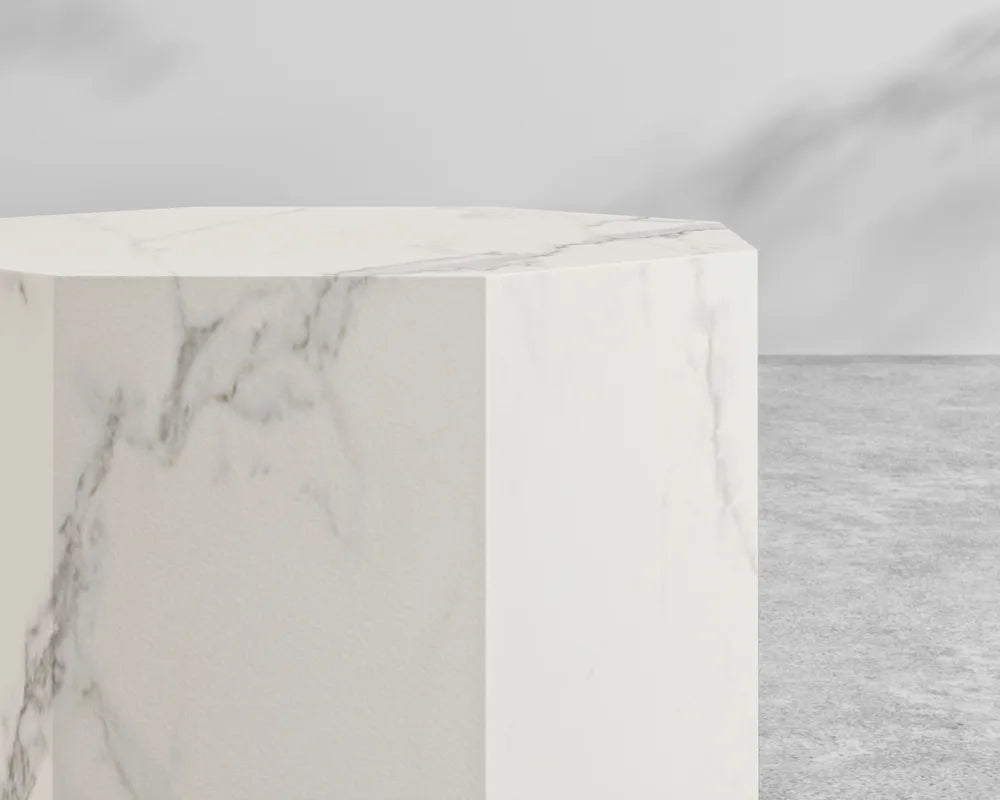 Leia Side Table - White Calacatta Ceramic, 15" x 15"
