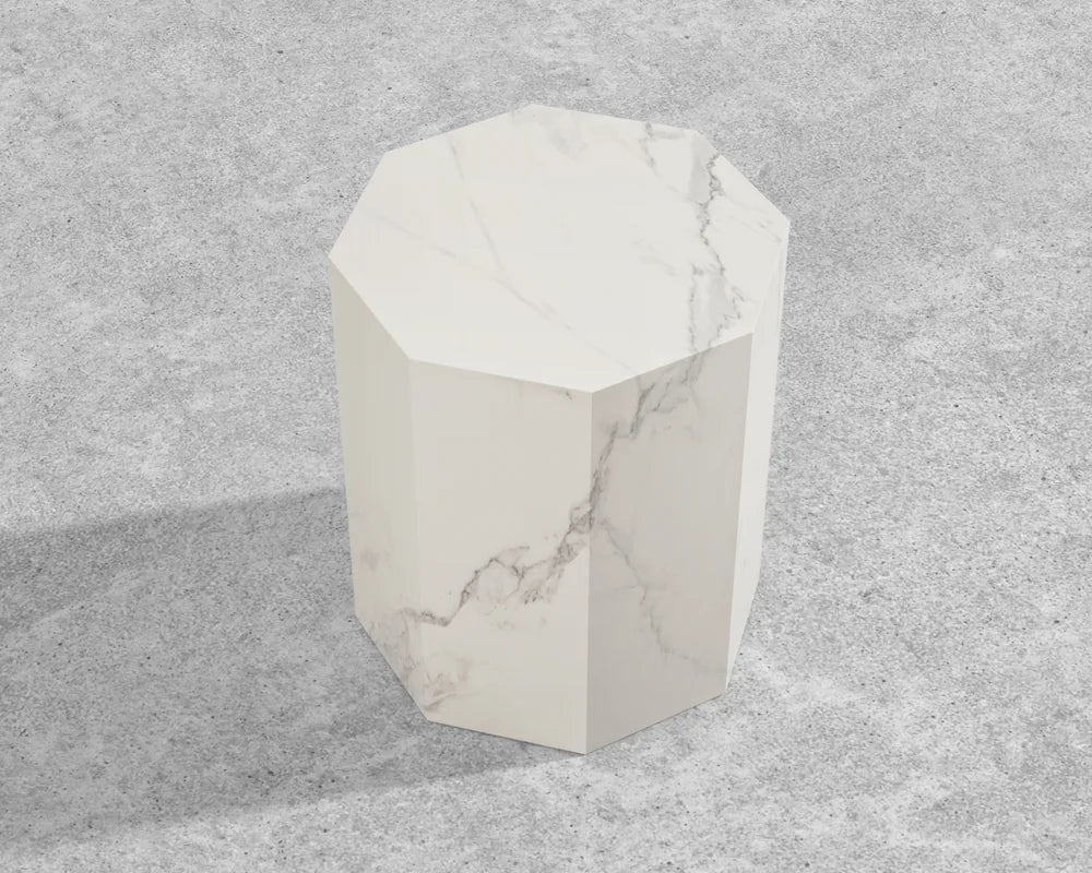 Leia Side Table - White Calacatta Ceramic, 15" x 15"