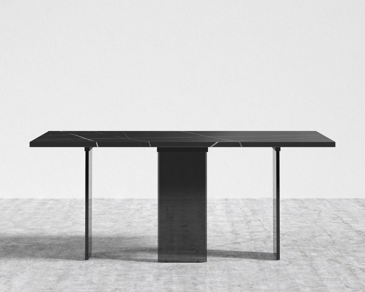 Marbella Dining Table - Black Pietra Ceramic, Smoked Grey Plexiglass Base