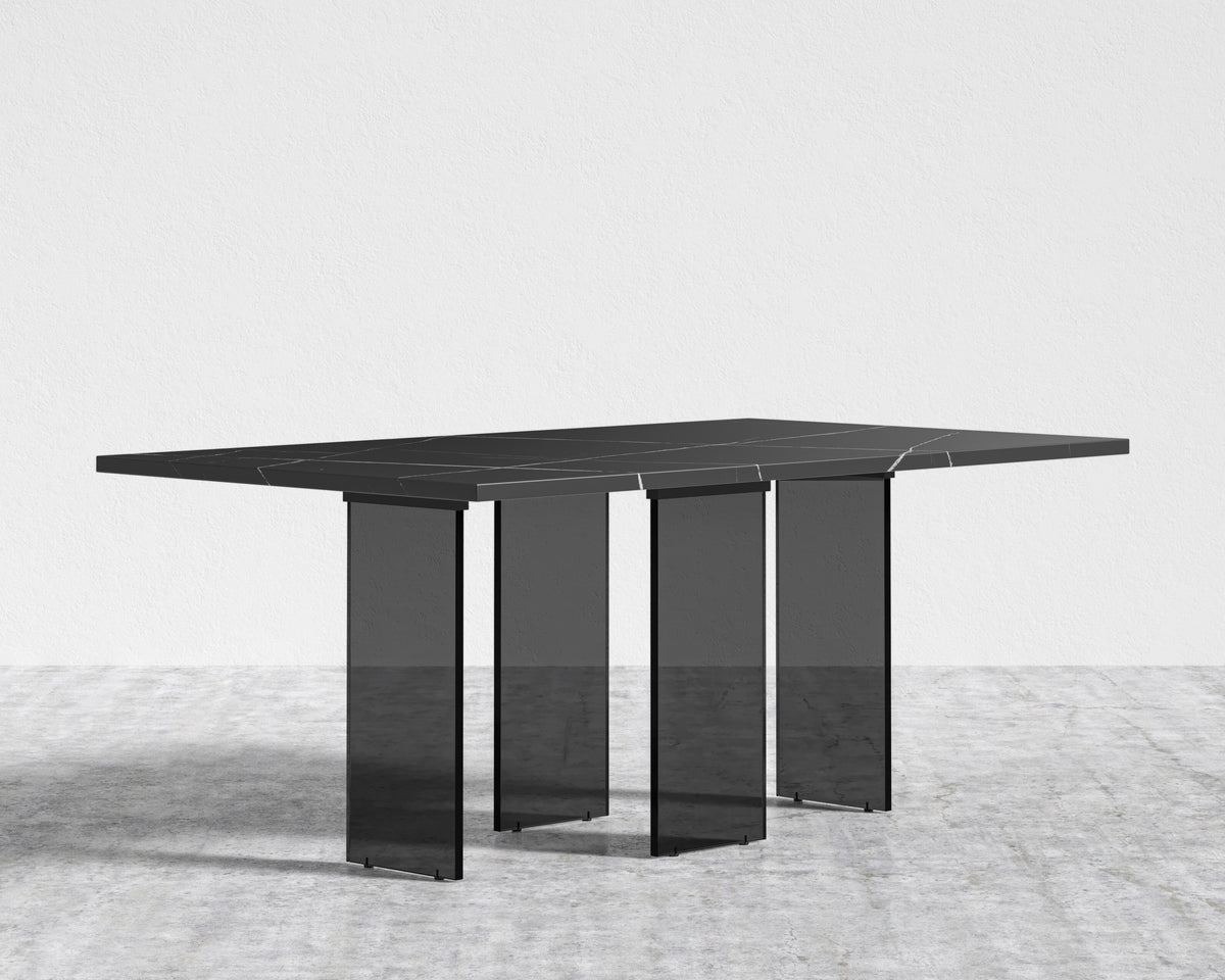 Marbella Dining Table - Black Pietra Ceramic, Smoked Grey Plexiglass Base