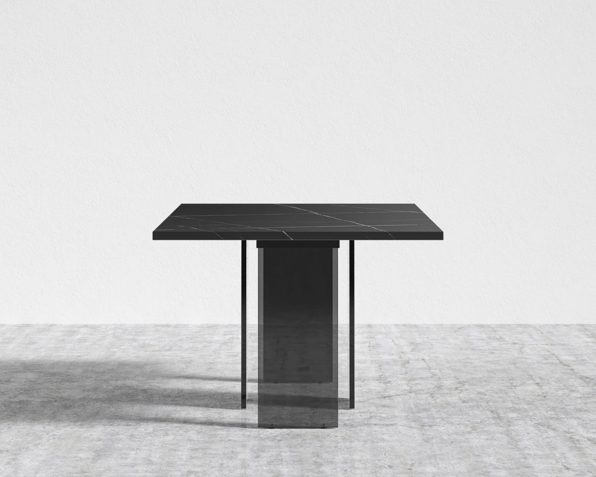 Marbella Dining Table - Black Pietra Ceramic, Smoked Grey Plexiglass Base