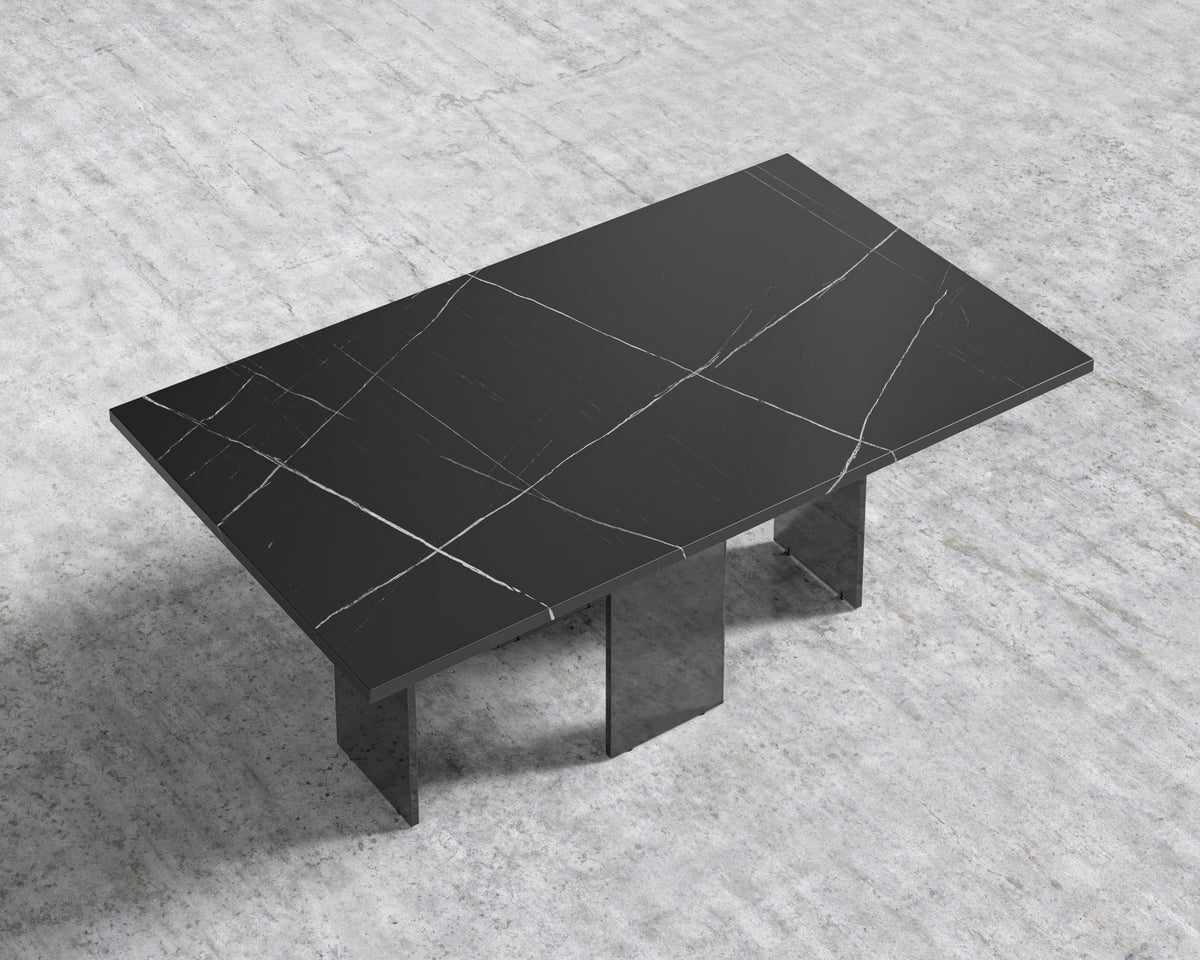 Marbella Dining Table - Black Pietra Ceramic, Smoked Grey Plexiglass Base