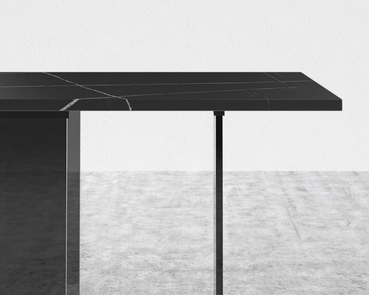 Marbella Dining Table - Black Pietra Ceramic, Smoked Grey Plexiglass Base
