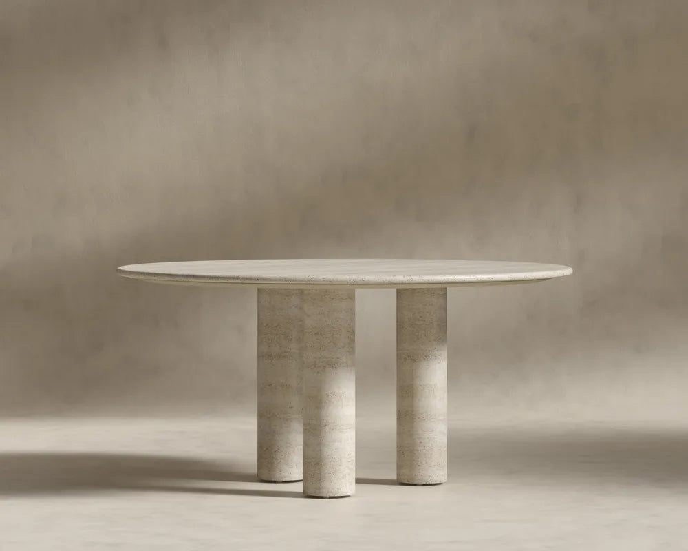 Maximus Round Table - White Travertine, 48in