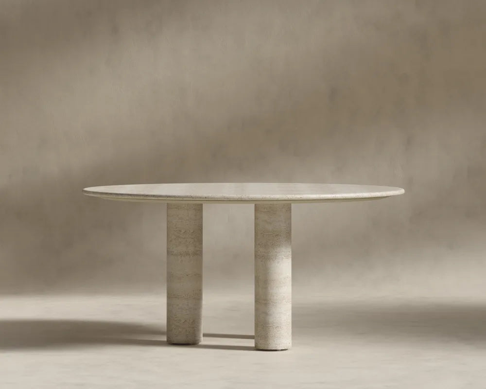 Maximus Round Table - White Travertine, 48in