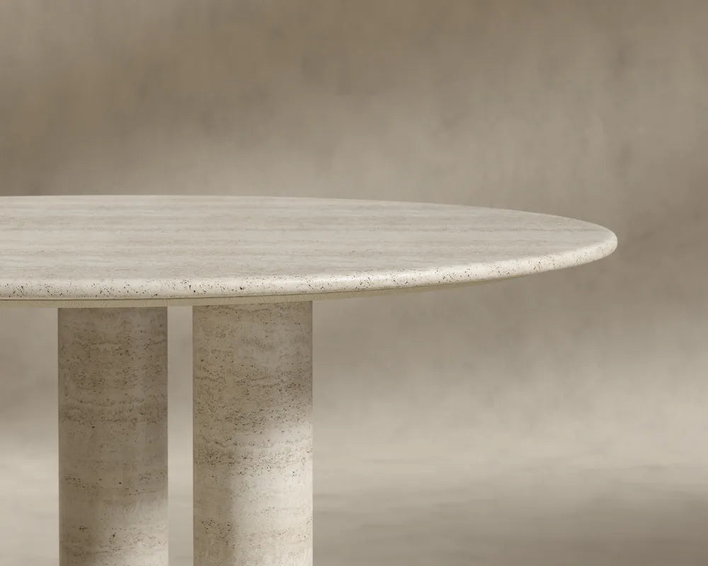 Maximus Round Table - White Travertine, 48in