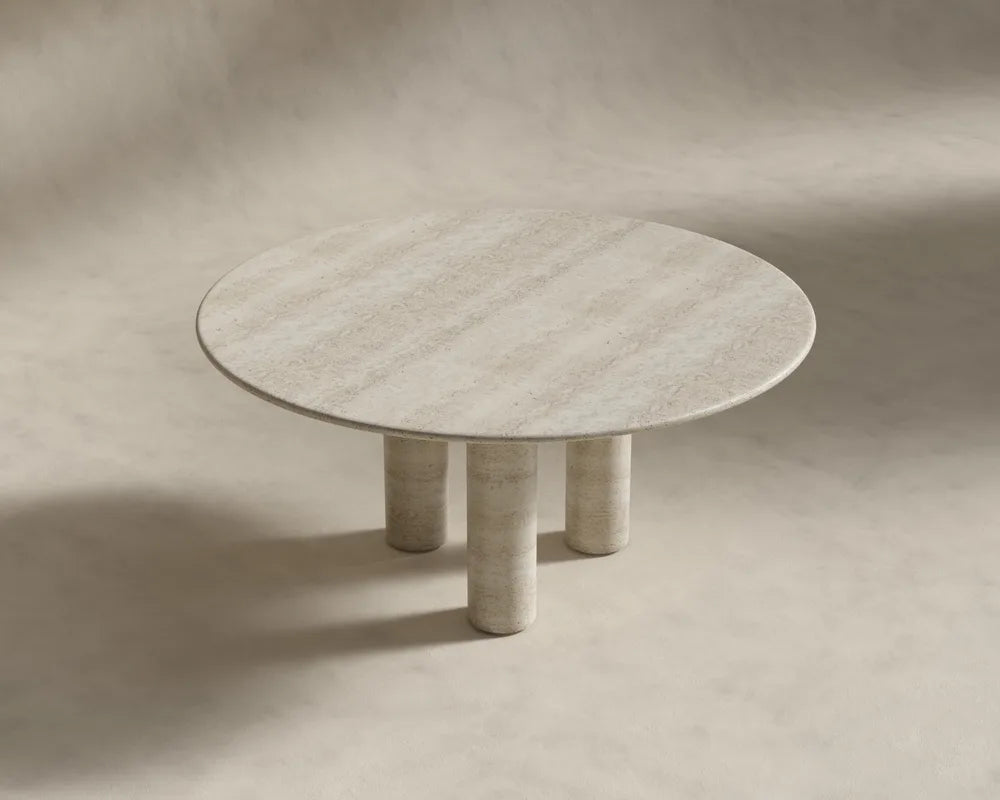 Maximus Round Table - White Travertine, 48in