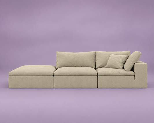 R4 Custom Three-Seater Open-Left - Performance Corduroy: Lunar Dune