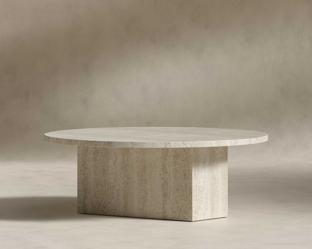 Romulus Coffee Table - Large, White Travertine