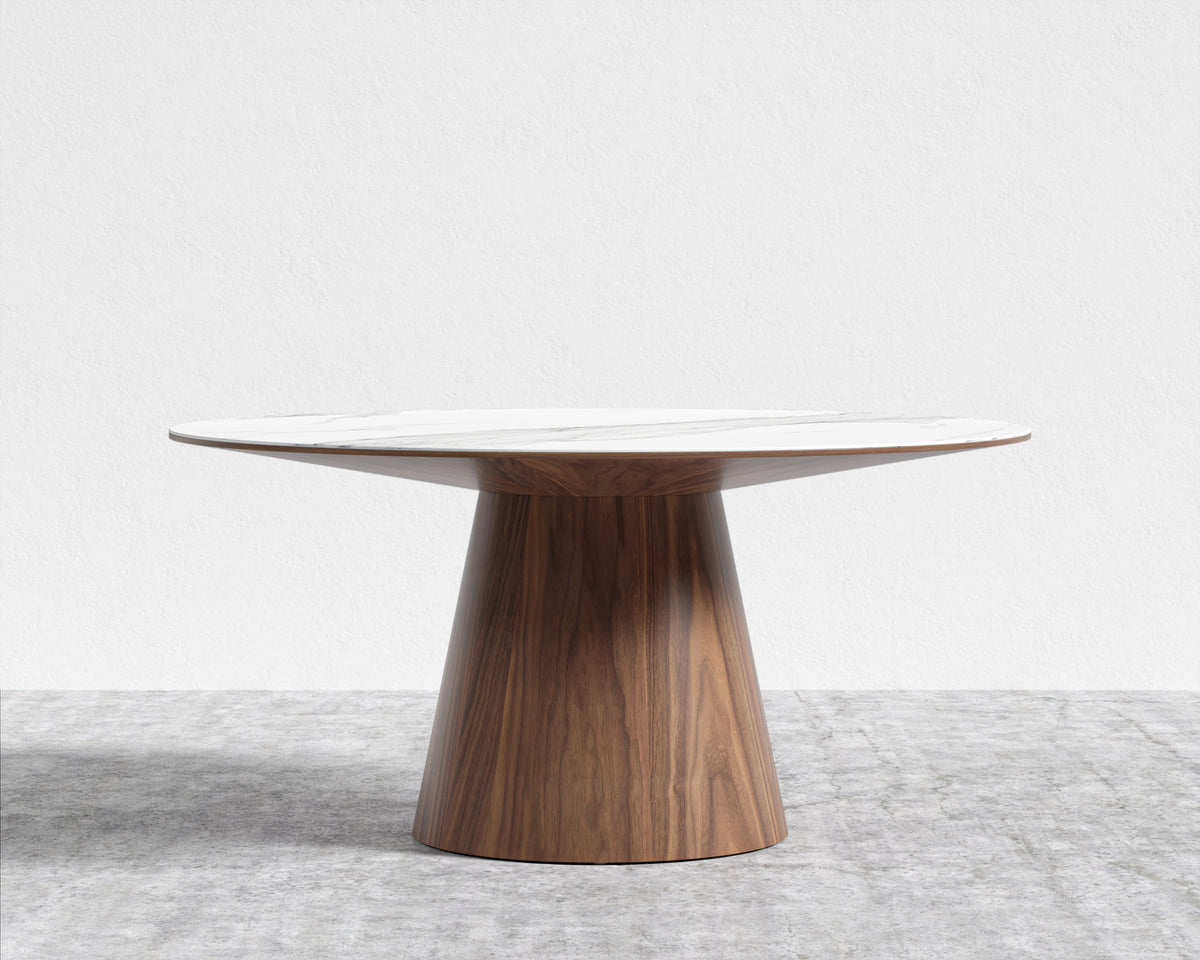 Winston Dining Table - White Calacatta Ceramic, Walnut Veneer, 63" | 160cm