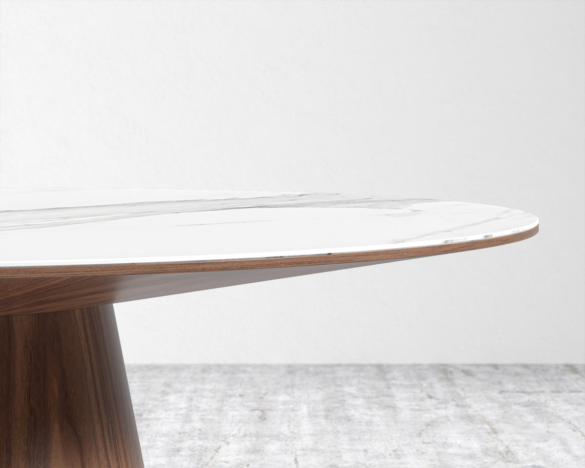Winston Dining Table - White Calacatta Ceramic, Walnut Veneer, 63" | 160cm