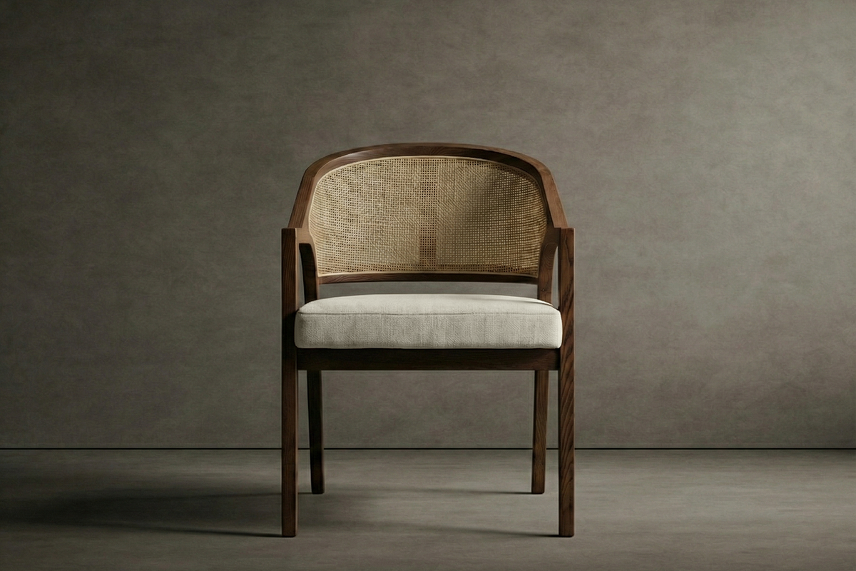 Florence Dining Chair - Chenille Weave: Cream, Walnut Stain