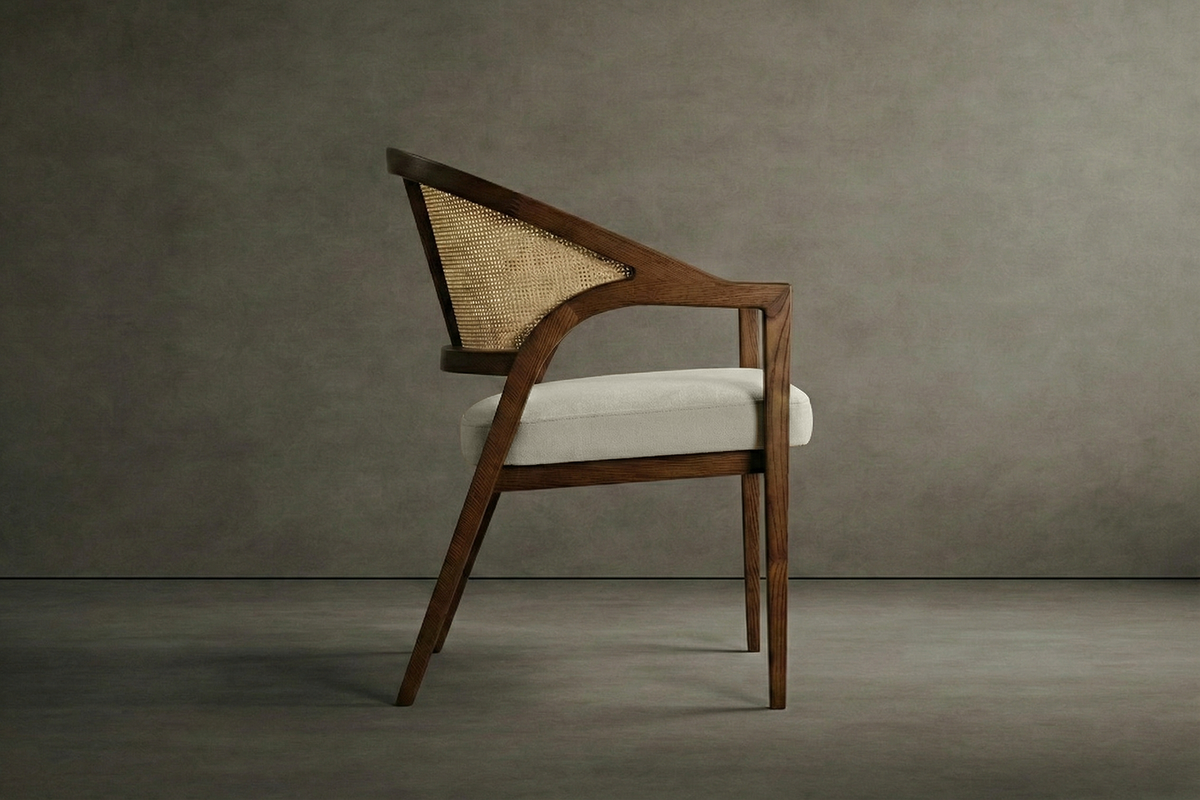 Florence Dining Chair - Chenille Weave: Cream, Walnut Stain