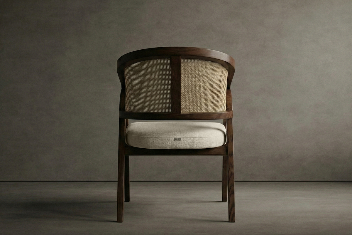 Florence Dining Chair - Chenille Weave: Cream, Walnut Stain
