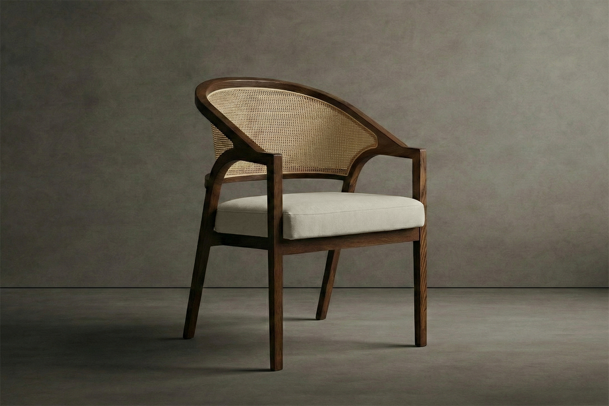 Florence Dining Chair - Chenille Weave: Cream, Walnut Stain