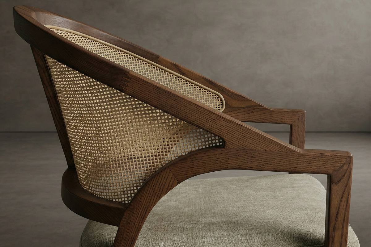 Florence Dining Chair - Chenille Weave: Stone, Walnut Stain