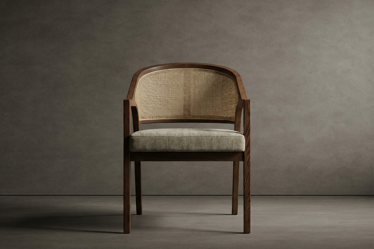 Florence Dining Chair - Chenille Weave: Stone, Walnut Stain