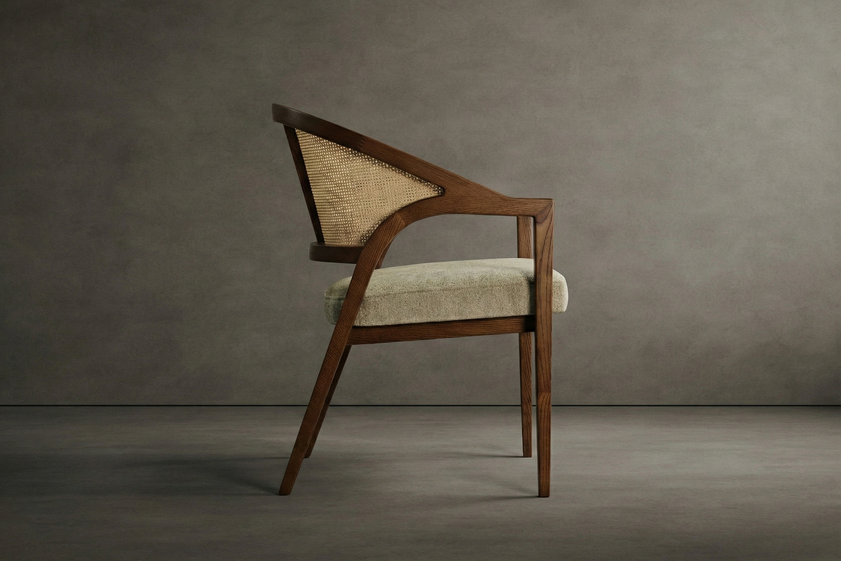 Florence Dining Chair - Chenille Weave: Stone, Walnut Stain