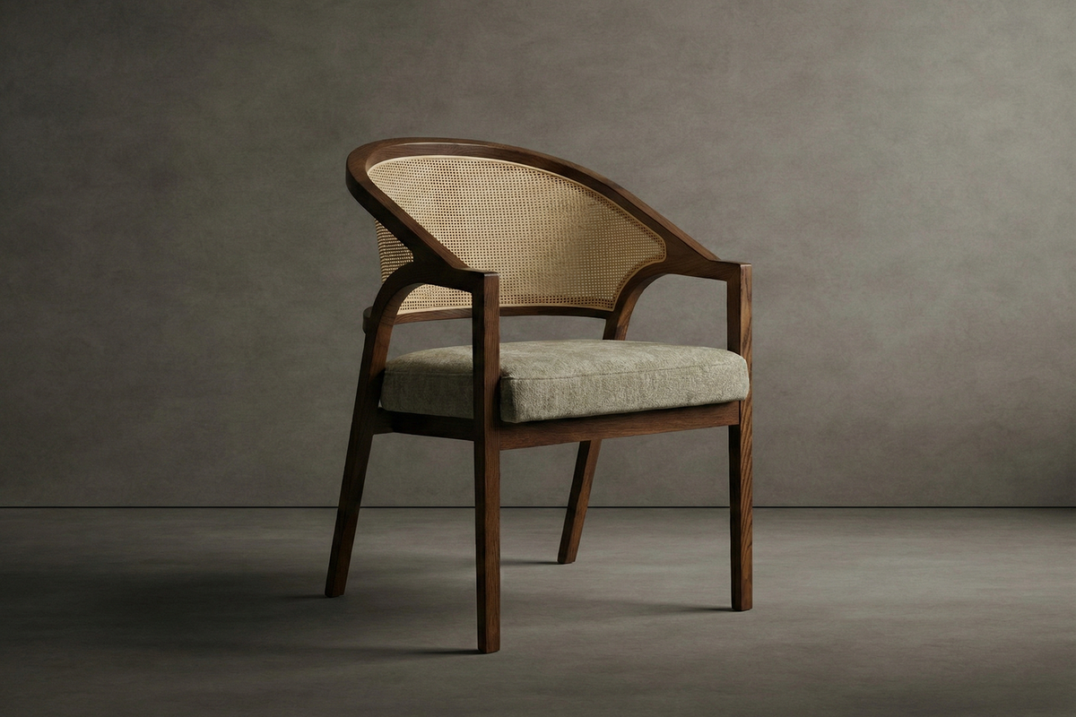 Florence Dining Chair - Chenille Weave: Stone, Walnut Stain